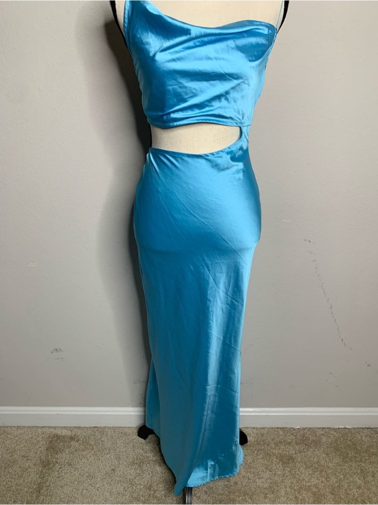 Nwt Jluxlabel Marine Light Blue Satin Cowl Neck Cutout Midi Maxi Dress — image 7 of 8